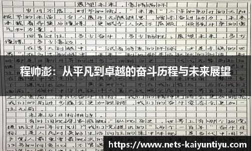 程帅澎：从平凡到卓越的奋斗历程与未来展望